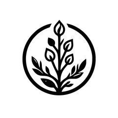 Encircled Botanical Growth: Monochrome Floral Emblem