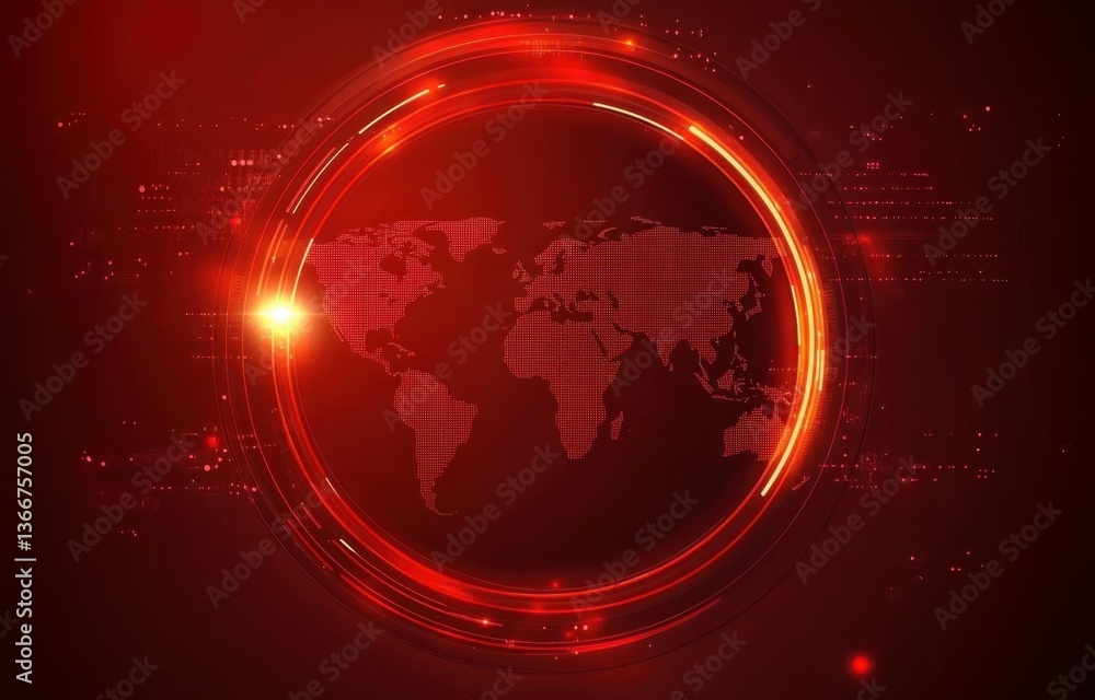 Poster global news broadcast backdrop with world map and circular light