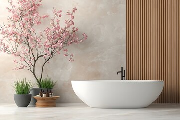Calm atmosphere relaxing modern bathroom with cherry blossom decor for contemporary homes