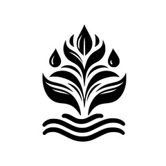 Flourishing Water Bloom: A Monochrome Botanical Emblem