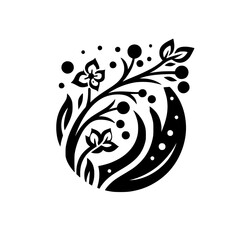 Monochrome Floral Circle: Elegant Botanical Design