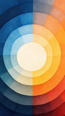 Obraz premium A vibrant, abstract image showcasing concentric circles in varying shades of blue, yellow, and orange, creating a dynamic visual effect.