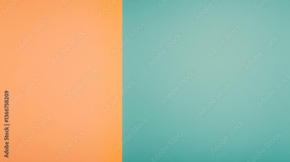 Poster a minimalistic image featuring a divided background with orange on one side and teal on the other, c