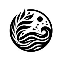 Monochrome Floral Wave Circle: Nature's Embrace