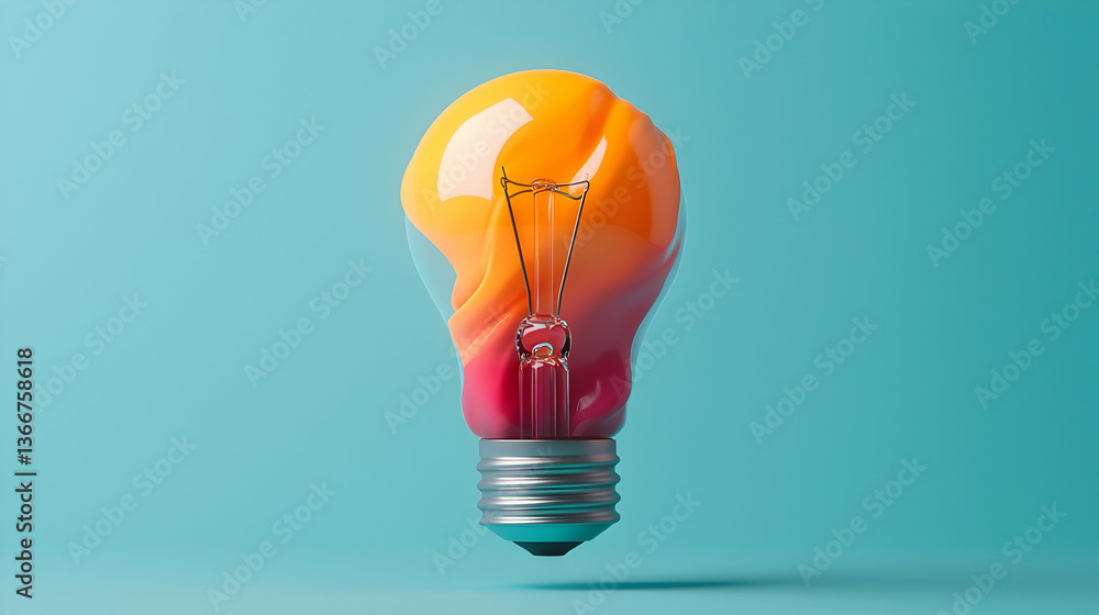 Poster colorful light bulb exploding with gradient colors on blue background