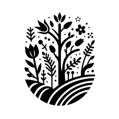 Fototapeta premium Monochrome Floral Garden: A Circular Botanical Illustration