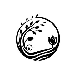 Serene Botanical Emblem: Minimalist Circle of Life