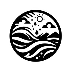 Obraz premium Black and White: Weather and Landscape Circle Icon