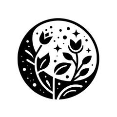 Celestial Bloom: Black & White Floral Emblem