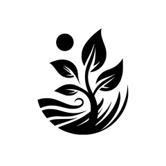 Minimalist Life Symbol: Rising Plant Under the Sun
