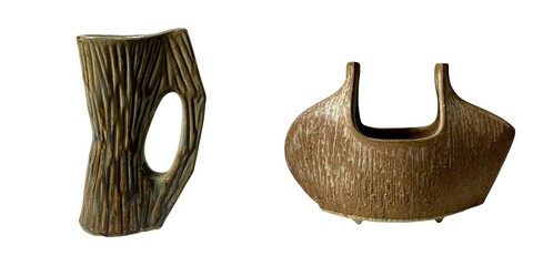 Close-up of unique aesthetic ceramic vases in studio showcase