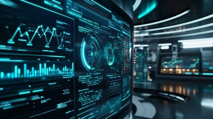 Naklejka premium A digital asset manager creating AI powered cryptocurrency sentiment analysis tools for traders, futuristic financial lab with live sentiment data, High-tech style