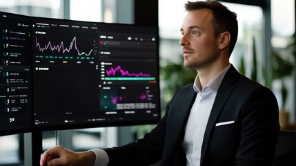 A digital asset manager creating AI powered decentralized wealth management platforms for crypto investors, futuristic wealth lab with real-time asset data, High-tech style