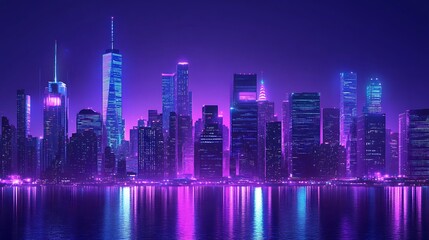 Fototapeta premium A vibrant futuristic cityscape reflecting in tranquil and still water