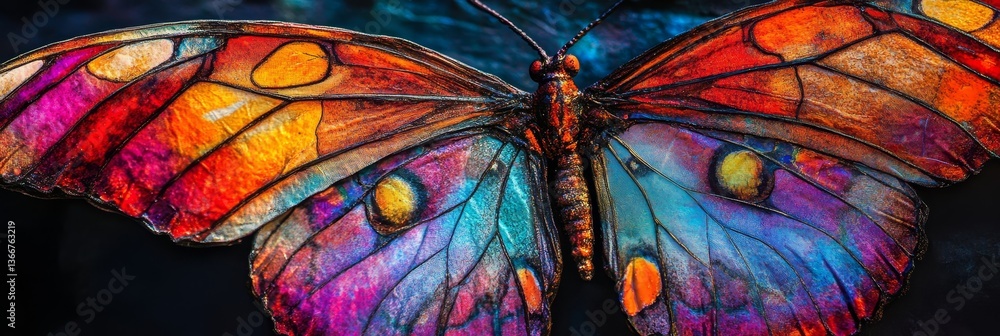 Poster vibrant butterfly wings display intricate colorful patterns.