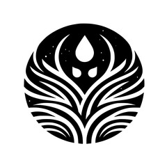 Celestial Bloom: Abstract Black and White Floral Emblem