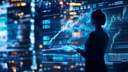 A digital asset manager designing AI enhanced wealth management tools for crypto investors, futuristic financial lab with real-time asset data, High-tech style