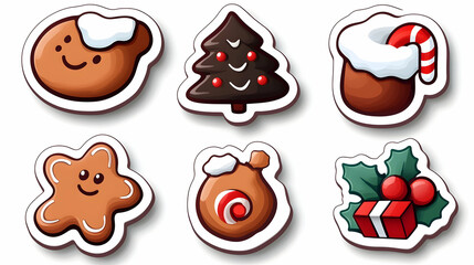 Cute Hand Drawn Christmas Stickers Set Featuring Gingerbread Cookies and Festive Icons