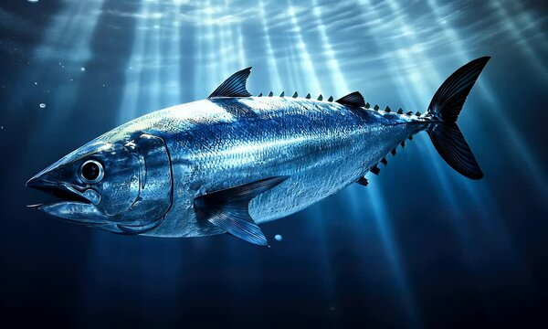 Graceful Tuna Swimming Beneath Sunlit Waters in the Deep Ocean