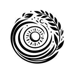 Celestial Harmony: Sun and Foliage Swirl Design