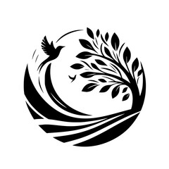 Circle of Life: Bird & Tree Silhouette in Monochrome