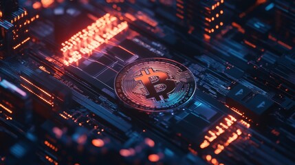 Obraz premium A digital asset manager developing AI powered crypto asset backed loan systems, futuristic financial center with real-time collateral tracking, High-tech style