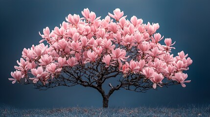"Pink Flowering Tree in Field Landscape"