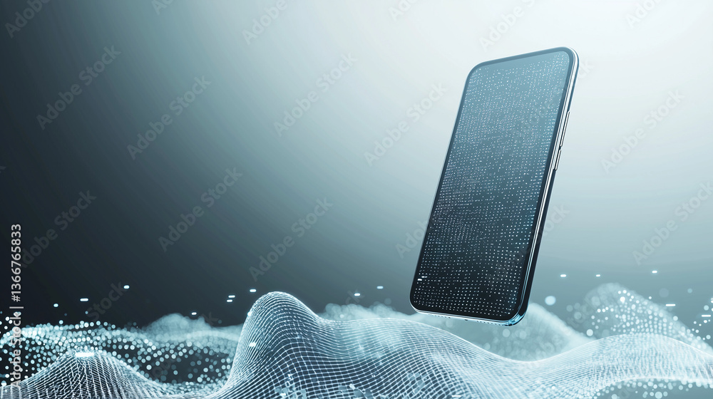 Aufkleber smart phone on wave: a sleek smart phone stands on a wave that adds an element of dynamism and futur