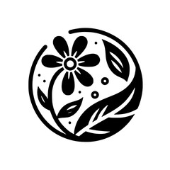 Minimalist Floral Emblem: Black & White Botanical Circle