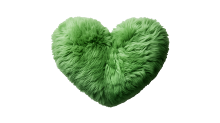 A fluffy green heart shaped object on a black background