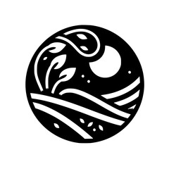 Night Bloom: Minimalist Moonlit Garden in a Circle