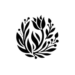 Obraz premium Botanical Circle: Minimalist Black & White Floral Arrangement