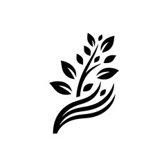 Symbolic Embrace: Hand Nurturing a Branch of Leaves - Minimalism