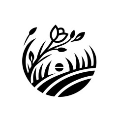Serene Bloom: Minimalist Floral Emblem in Black & White