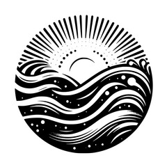 Black and White Coastal Sunrise: Geometric Waves and Light