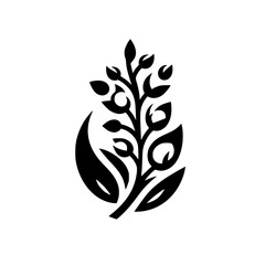 Minimalist Floral Emblem: Black and White Plant Silhouette