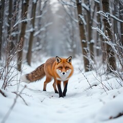 Red Fox in Winter Forest