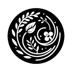 Serene Floral Emblem: Minimalist Monochrome Circle Design