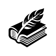 Literary Icon: Black & White Book with Feather Quill