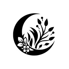 Fototapeta premium Lunar Bloom: A Minimalist Botanical Emblem