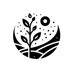 Minimalist Growth: Black & White Nature Icon