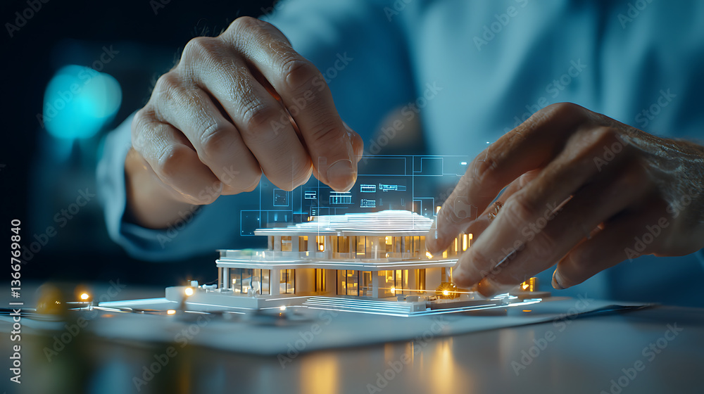 Poster architectural model design process modern office space digital content creation innovative technolog