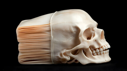 Detailed Ivory Human Skull Model Against Black Background