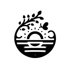 Sunlit Grove: Minimalist Black and White Nature Logo