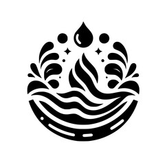 Abstract Water Logo: Waves, Drop, and Bubbles in Black & White