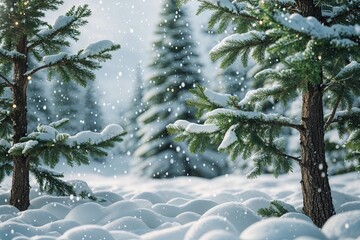 Enchanting Winter Wonderland with Snowy Spruce Tree Branches for Festive Celebrations