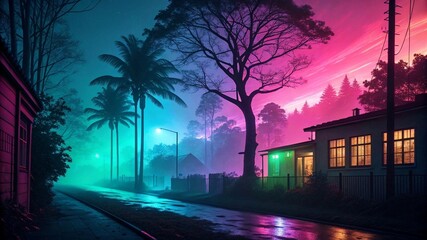 Fototapeta premium palm trees at night