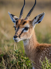 Obraz premium Close-up view of Gazelle cub in its natural environment with a blurred background