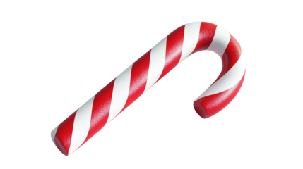 Christmas candy cane with red and white stripes, peppermint flavor, decorated with a bow, isolated on white background, symbolizing festive holiday celebration and sweet dessert gift