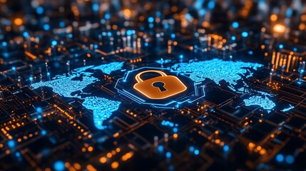 A digital circuit board representing global data security protocols
